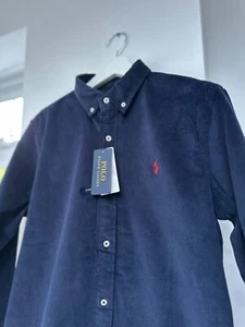 Polo Ralph Lauren Cord Shirt Navy Blue Button Down Slim Fit Stretch Size Small - Picture 1 of 15