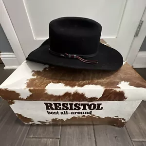 Cowboy Hat Resistol Caldwell Self Conforming 4X Beaver Long Oval 7 1/8 Black Box - Picture 1 of 11