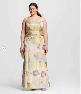  allen schwartz FLORAL V-NECK MULTI-COLOR GOWN DRESS sz 18 - Picture 1 of 3