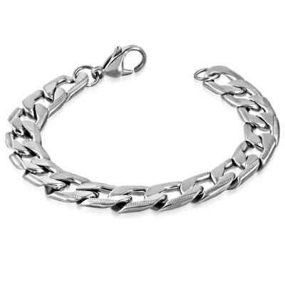 Brazalete de cadena clásico de acero inoxidable tono plata, 8,5" Foto 1 de 3