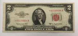 1953B $2.00 TWO DOLLAR RED SEAL STAR NOTE NICE circulated wide left margin - Picture 1 of 2