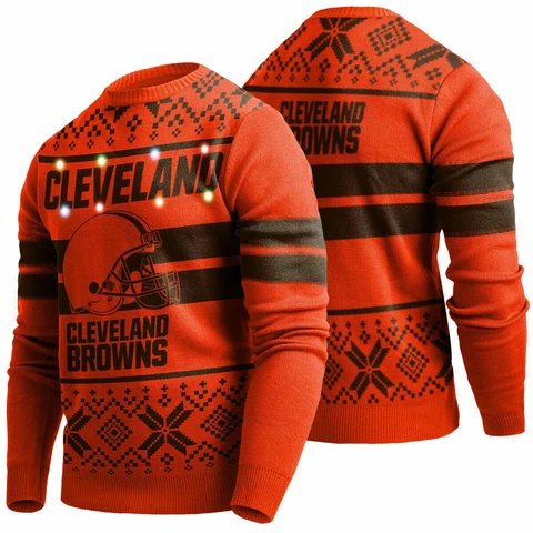 NEW 2019 Cleveland Browns MEN Light Up Ugly Sweater Christmas Holiday NWT Cover