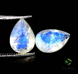 Naturale Arcobaleno Pietre Lunari Taglio a Pera Paio 3.06 Cts 10x7 MM Loose - Picture 1 of 9