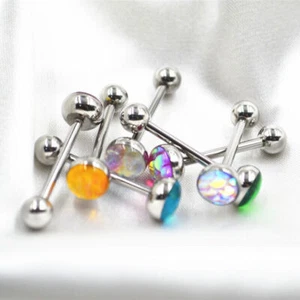 7pcs Surgical Steel NEW Colorl Gems Body Piercing Tongue/Nipple Rings Bars 14G - Picture 1 of 4