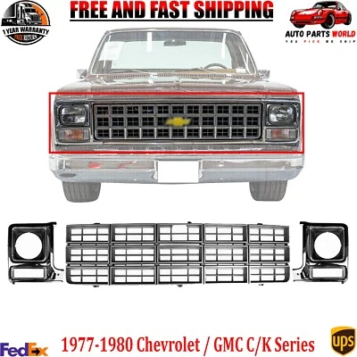 Rejilla plateada y bisel de faro cromado para 79-80 Chevy GMC serie C/K C10 C20 Foto 1 de 4