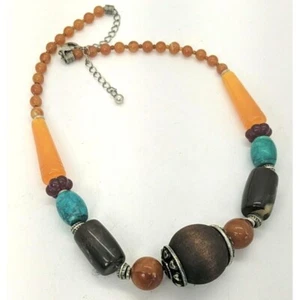AVON Perlen HALSKETTE Multi Material Holz Plexiglas Jadeit silberfarben 18 Zoll - Bild 1 von 7