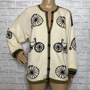 Dia North of Boston bicycle novelty print cardigan sweater L large vintage - Picture 1 of 6