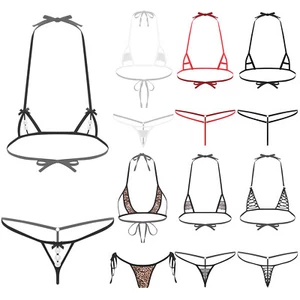 Damen Micro Bikini Dessous Set 2-teilig Neckholder BH und T - Rücken Tanga Bademode - Bild 1 von 54