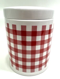 Contenedor de almacenamiento vintage rojo a cuadros con tapa de cerámica 8" x 6,5" - Imagen 1 de 9