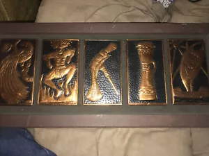 Pazifische Inseln - Kupfer - Repousse - gehämmert - 5 Schilder - signiert - Kunstmetall - Bild 1 von 7