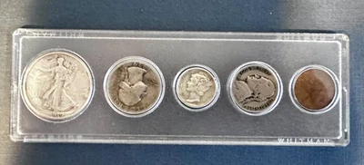 1939 Year Set 5 Coins in Good or Better Condition; Walking Liberty - Image 1 of 2