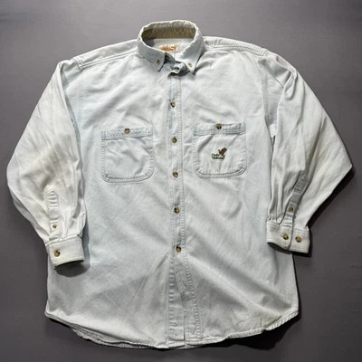 Ducks Unlimited Mens Light Wash Denim Button Up Shirt Embroidered Logo Size L - Image 1 of 4