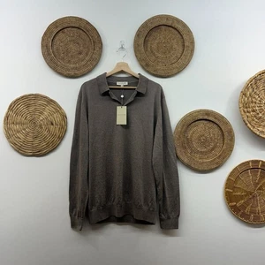 NEW $278 Jack Victor Taupe Brown Collared Long Sleeve Polo Sweater Mens XL - Picture 1 of 9