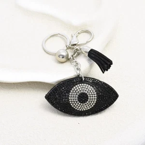 Black Evil Eye Crystal Keychain Silver Greek Key Ring Bling Bag Charm Gift - Picture 1 of 9