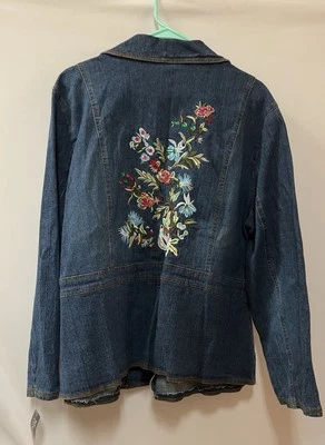 NY Collection Women's Denim Jacket Embroidered Dark Wash Sz 2X NEW With Tags NOS - Image 1 of 4