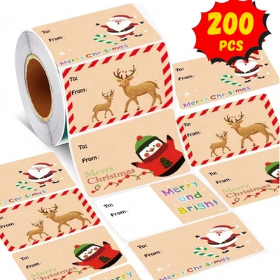 200 Christmas Gift Labels Traditional Design Self Adhesive Stickers Present Tags