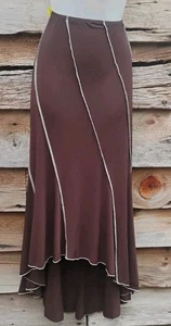 Vintage Chapter One L Chocolate Brown Asymmetrical Hem Flowy Boho Midi Skirt - Picture 1 of 5