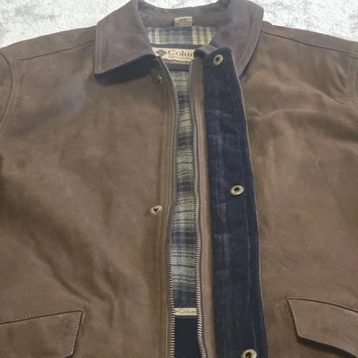 Medium Vintage Columbia Leather Jacket Wool Lined Corduroy Dark Brown Barn Field - Image 1 of 4