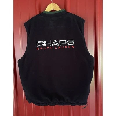 Ralph Lauren Chaps Vest Reversible Quilted Fleece Spellout Y2K Mens XL - Image 1 of 4