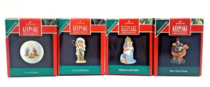 Lot 4 Hallmark Keepsake Miniature Ornaments Madonna, Baby Jesus, Kings, Shepherd - Picture 1 of 14
