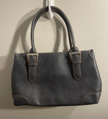 Barneys Нью-Йорк черная кожаная Дамская сумка сумочка 12 x 7 сумка с короткими ручками двойной ручки  - Изображение 1 из 4