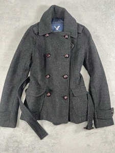 American Eagle Jacke Damen XS grau Wolle zweireihig Peacoat gesteppt gefüttert - Bild 1 von 12