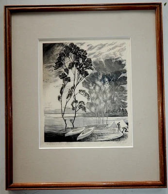 WANDA TELAKOWSKA 1905 - 1985 Holzschnitt 1934 Am Rand eines Sees signiert + dat. - Bild 1 von 4