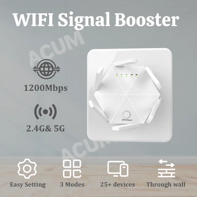 WiFi Range Extender Repeater 1200Mbps Wireless Router Signal Booster 2.4G/5GHz - Image 1 of 4