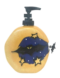 Bat 3D Halloween Resin Soap Lotion Dispenser Yellow Gold Black Pump Night Stars - Picture 1 of 12