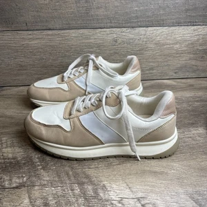 Time and Tru Womens 9 Chunky Jogger Shoes Beige White Leather Athletic Sneakers - Picture 1 of 10