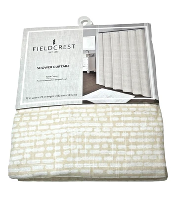 Fieldcrest Shower Curtain Seersucker Stripe Creamy Beige 72" x 72" 100% Cotton - Image 1 of 4
