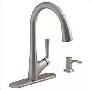 Kohler Elmbrook Single Handle Pull Down Sprayer Kitchen Faucet Vibrant Stainless - Picture 1 of 6