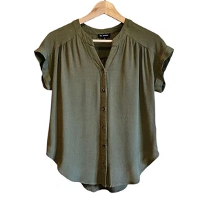 Blu Pepper Bluse Relaxed Fit Button Down gerollte Ärmel olivgrün Small - Bild 1 von 8
