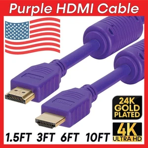 Purple HDMI Cable 4K HDMI Cord HDTV ARC 3D Ethernet Laptop Nintendo Switch PS5 - Picture 1 of 10