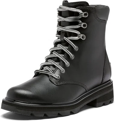 BOTAS SOREL MUJER LENNOX ENCAJE IMPERMEABLES CUERO NEGRO/SAL MARINA TALLA 8 Foto 1 de 4