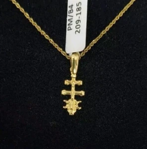 Colgante Y cadena Oro 18k 750 mls. Cruz De Caravaca Mini Anilla Plana - Imagen 1 de 6