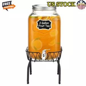 Glass Beverage Dispenser W/ Stand 2 Gallon Leakproof Spigot Parties & Weddings - Picture 1 of 8
