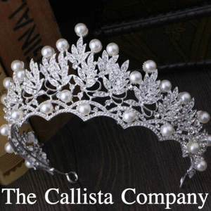 THE CALLISTA COMPANY, TIARA GENUINE AUSTRIAN RHINESTONE CRYSTAL & PEARL (SILVER) - Picture 1 of 6