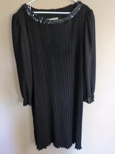 Vintage 70s! Boston Maid Size xl 22 Black Shift Pleated Broomstick Dress Sequin - Picture 1 of 5