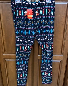 Celebrate Together Large Holiday Leggings Surfing Santa Pink Flamingo Cactus - Picture 1 of 8