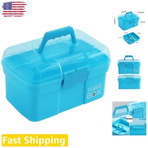 Versatile Plastic Storage Box with Removable Tray and Geometric Lock - Blue - Picture 1 of 8