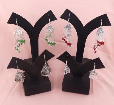 Sale! Pearl Coral Opalite Quartz Tiny Beads Silver Oxidized Dangle Earrings Lot - Image 1 of 3