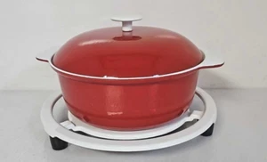 Vintage Red and White Enamel Prizer Ware Casserole Pot with Lid and trivet - Picture 1 of 10
