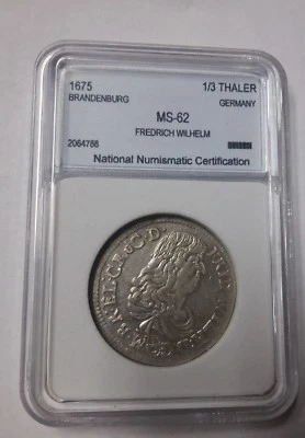 Rare 1671 GF BRANDENBURG GERMAN STATES Large Silver 1/3 THALER - Image 1 of 2