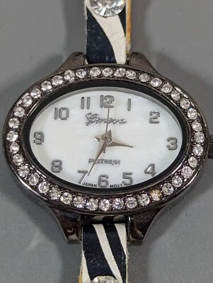 Geneva Platinum White Dial Crystal Accent White Black Wrap Band Watch - Image 1 of 4