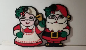Nadelspitze handgefertigt Weihnachtsmann und Frau Claus 9 1/2"x7" Wandbehang Dekor - Bild 1 von 1