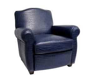 Navy Leather Wingback Chair - Picture 1 of 6