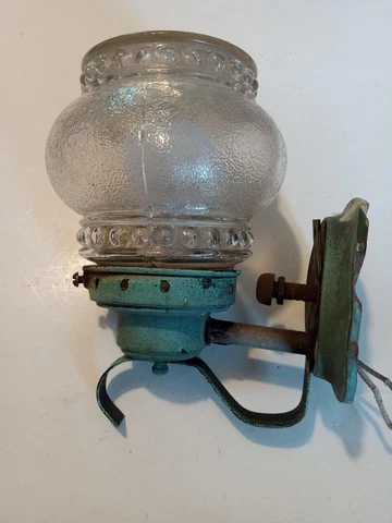 Vintage Copper Brass Porch Hall Sconce Light Fixture Old Hobnail Globe Design Cover