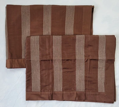 2 Hudson Park Stitched Stripe Brown Pillow Shams Silk Blend Standard 31x23 Spot - Image 1 of 4