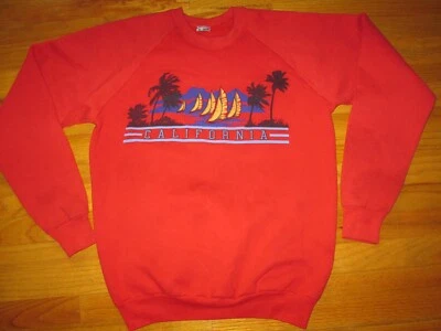 CALIFORNIA Vtg 80s 90s Saling sailboat Raglan Crew Neck Sweater Sweat shirt t US - Image 1 of 4